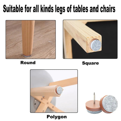 40 Piece Round Heavy Duty Nail On Felt Pads For Furniture Legs And Table And Chair Feet Floor Protectors in use on different chair legs