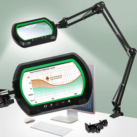 12X Ultra Long 3-Section Swing Arm Lighted Magnifying Glass With Stand, Rectangle 5.3 By 3.2 Inch Magnifier Lamp on Desk