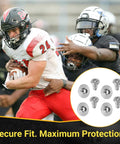 Football players in action with a Mini Helmet Visor Quick Release Pin Repair Kit for Speedflex helmets, 4 T nuts, 4 screws