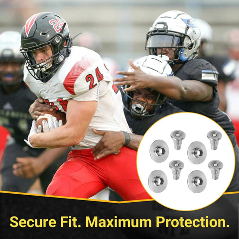 Football players in action with a Mini Helmet Visor Quick Release Pin Repair Kit for Speedflex helmets, 4 T nuts, 4 screws