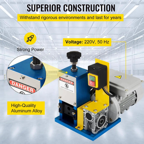 Automatic Electric Wire Stripping Machine 0.05 To 0.98 Inch Range, showcasing aluminum build and 220V motor