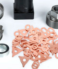 Dent Puller Rings Kit 50Pc Iron Metal Repair Tools For Auto Body Dents, featuring copper rings and metal components on white background