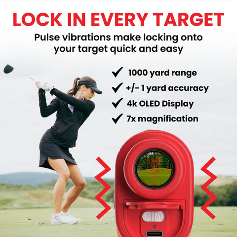 Slope Golf Rangefinder With Slope Switch Laser Lock And Vibration Feedback USB C Rechargeable 1000 Yard Target Range display