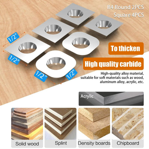Flattening And Slotting Router Bit For DIY CNC And Handheld Routers 1/2 Inch Shank 2-1/2 Inch Cutting Diameter 1/2 Inch Cutting Length Great For Cleaning Grooves And Engraving Durable Alloy YJ30, showing various bit shapes and compatible materials.