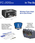 Compact Desktop Wireless Color Inkjet All In One Printer Featuring Auto Duplex And Lightning Fast Copy Scan Fax Plus Cloud Sync Ready Alexa Integrated For Zero Hassle Setup with setup guides and ink cartridges.