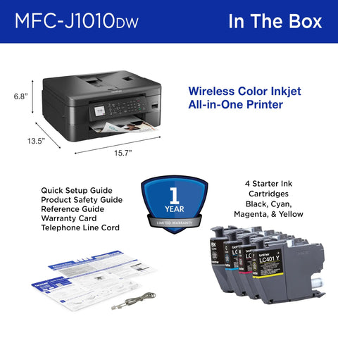 Compact Desktop Wireless Color Inkjet All In One Printer Featuring Auto Duplex And Lightning Fast Copy Scan Fax Plus Cloud Sync Ready Alexa Integrated For Zero Hassle Setup with setup guides and ink cartridges.