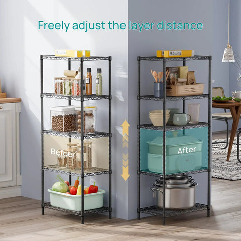 Beefy Five Tier Metal Wire Shelving Unit For Pantry And Garage Adjustable Shelves Up To 1000 Lbs Per Shelf With Stable Load Capacity 14 Inch Depth 24 Inch Width And 59.5 Inch Height, black wire shelf