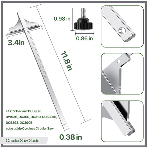 Precision Circular Saw Edge Guide Replacement Part Fits Standard Cordless Tools with measurements provided in inches.