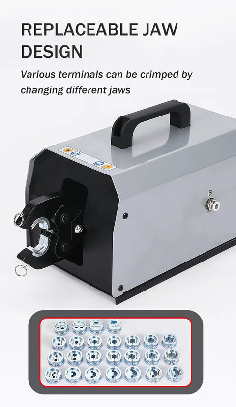 Heavy Duty Pneumatic Crimping Tool Built Solid For Cold Pressed Terminals 6 To 120 MM2 Copper Nose Die with replaceable jaws