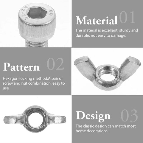 Close-up of 10 Pairs Stainless Steel Butterfly Nuts And Screw Bolts Kit Set For Home, Workshop, And Factory Use, Heavy Duty