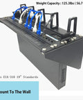 Rock Solid Heavy Duty 4U Vertical Wall Mount Rack Pack Of Two For 19 Inch Network Equipment And Patch Panels Built Tough With 125 Lb Staggering Load Rating Smooth Install showing mounted steel rack with cables.