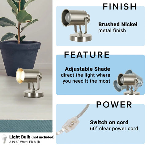 Modern Multipurpose Spotlight Desk Or Wall Mount Accent Lamp 6 Inch Brushed Nickel Finish Adjustable Shade For Flexible Home Lighting