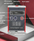 Top Notch Portable Surface Roughness Tester With 0.01 μm Precision Profilometer for metal surfaces showing display and buttons.