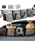 Heavy Duty 110 By 30 Cm Elastic Woven Trunk Cargo Net Secures Your Tesla Cybertruck 2024 with groceries and sports gear.