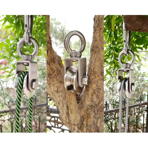 Beefy V Type Swivel Pulley With 360 Degree Rotation Ultra Silent Detachable Duplex Bearing Stainless Steel 304 on tree setup