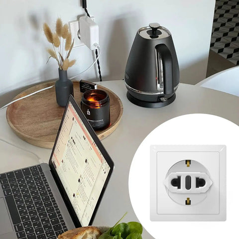Six Pack US To Europe Plug Adapters Type C Travel Converter For Europe Wall Plug Power 600W 6A Safe Copper Conductor White Compact