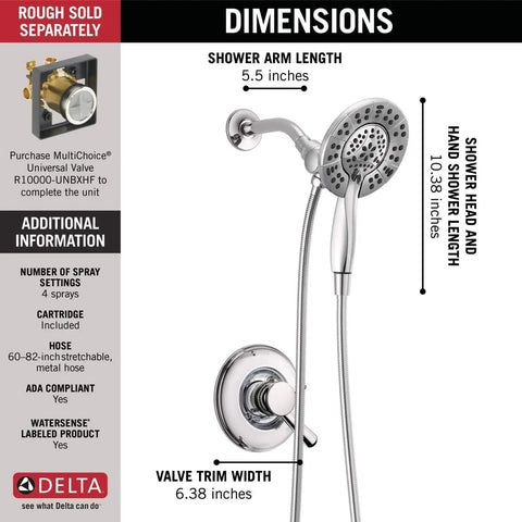 Linden 17 Series Dual Function Shower Faucet Trim Kit With In2ition 4 Spray 2 In 1 Handheld Shower Head And Hose Chrome Finish