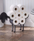 Playful Swan Shaped Toilet Paper Holder Stand Black Metal Bathroom Tissue Organizer for Eight Jumbo Rolls on floor