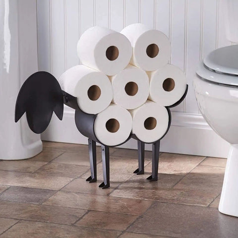 Playful Swan Shaped Toilet Paper Holder Stand Black Metal Bathroom Tissue Organizer for Eight Jumbo Rolls on floor