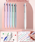 Set of 6 pastel 4-in-1 ballpoint pens from 56 Piece Cute Pink Pencil Case Back To School Preppy Style Stationery Kit.