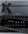 Black Bling License Plate Frame Set For Women With Over 1200 Faceted Crystal Rhinestones Stainless Steel Edge Guard To Prevent Scratches Two Pack Includes Free Glitter Diamond Box Gift And Easy Install displayed in box