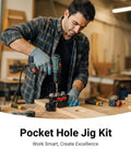 Man using 3 In 1 Aluminum Pocket Hole Jig Kit With Dowel Guide For 8mm 10mm And 15mm Drill Openings in woodworking shop