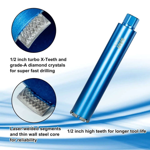 SALI wet diamond core drill bit, 3 in diameter, 15 in drilling depth; turbo X-Teeth, laser-welded segments for concrete