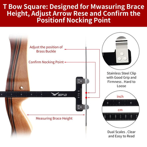 Bow Square Kit 2 Pack With Easy Setup Bow Level And T Shape Ruler for Recurve Bows, measuring brace height and nocking point.