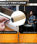 Neoprene Sponge With Sticky Back Foam Rubber Sheet used for window sealing and voice insulation applications, product features displayed.
