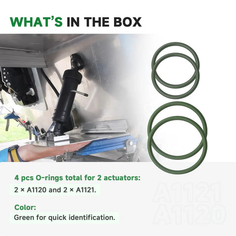 4 Piece O Ring Seal Kit for Trim Tab Actuators A1120 A1121, green FKM seals for boat actuator installation