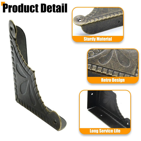 Skip The Repair Bills Heavy Duty Metal Box Corner Protectors Keeping Your Furniture Straight Up Safe, 1.5 Inch antique metal bracket close-up.