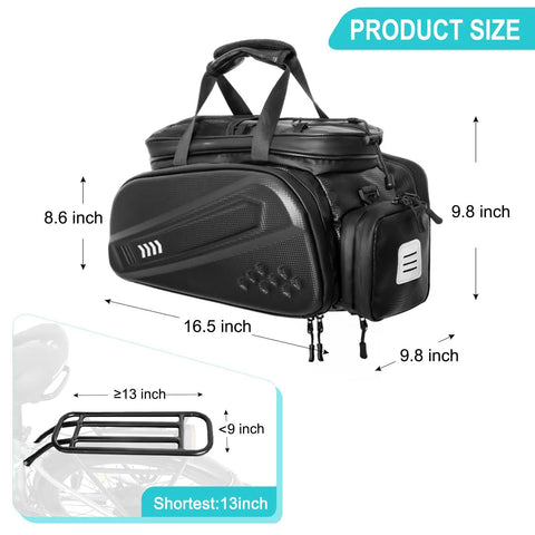 40L Hard Shell Rear Bike Rack Bag For Ebike Batteries And Gear, Multifunction Pannier Backpack For Travel And Commute, Rigid Side Panels, Expandable Side Pockets, Black