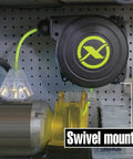 Retractable 25 Ft Extension Cord Reel With 16/3 SJTOW Oil Resistant Cable, lighted triple tap outlet, mounted on wall with swivel