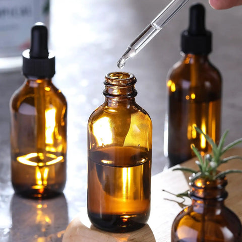 4 Pack 2 Oz Amber Glass Dropper Bottles With Funnel And Labels For Essential Oils And Personal Care Refillable 60ml Tincture Containers for beard oil