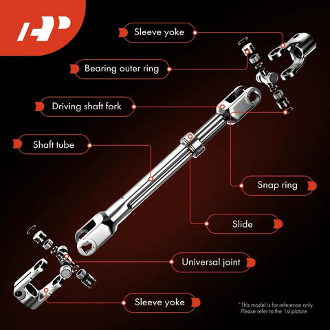 A-Premium lower steering column shaft with U-joint coupler, chrome steel automotive replacement part for Ford F-150.