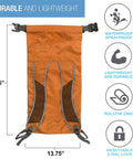 Waterproof Locking Backpack With Secura Lock Security, Anti Theft 3 Digit Combo, Lightweight Orange Daypack dimensions visible