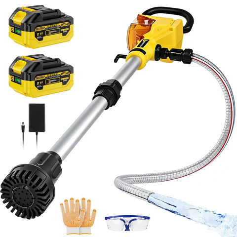 Cordless Stick Water Transfer Pump With 21V Battery And Fast Charger, 750 GPH Flow, 78 Inch Steel Reinforced Hose, 35 Foot Head