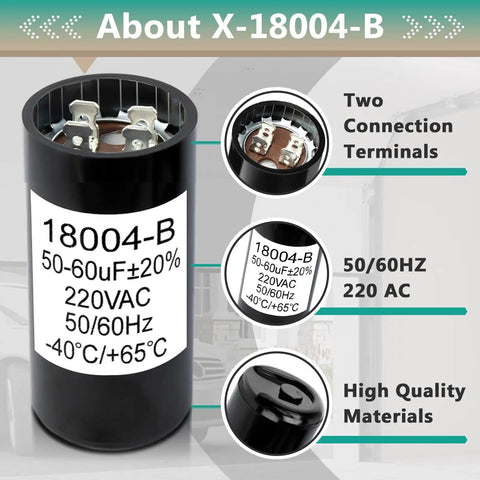 Starting Capacitor Replacement For 1/3 HP Garage Door Opener 50/60 UF 220V AC Black No Nonsense Fit For 18004B And 18004-B Openers Easy Install Durable Performance Residential Use