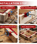 Installation steps for 8 Pack Premium Corner Clamps For Woodworking, Precision 90 Degree Right Angle Positioning Squares in aluminum alloy.