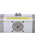 Pneumatic Rotary Actuator With Alloy Body And Double Sealing For Heavy Duty Performance Aluminum Rack Type Swing Air Cylinder Model CDRA1BS32-180 Oxidized Finish For Tough Reliable Power And Sealed Operation, front view showing aluminum alloy with double seals.