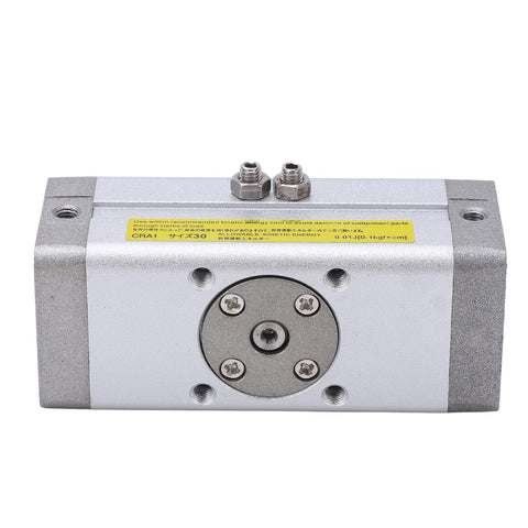 Pneumatic Rotary Actuator With Alloy Body And Double Sealing For Heavy Duty Performance Aluminum Rack Type Swing Air Cylinder Model CDRA1BS32-180 Oxidized Finish For Tough Reliable Power And Sealed Operation, front view showing aluminum alloy with double seals.