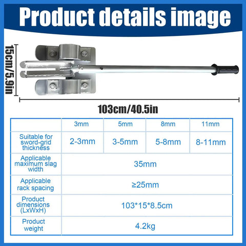 Manual Slag Remover For CNC Cutting Table Slat Cleaner Heavy Duty Steel Scraper Tool dimensions and specifications image.