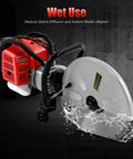 Badass Heavy Duty Concrete Cut Off Saw With Razor Blade And Rock Solid Steering Wheel Pro Masonry Workhorse For Wet Dry Brick Stone And Mortar Rough Jobs Around Town with water spray for wet cutting