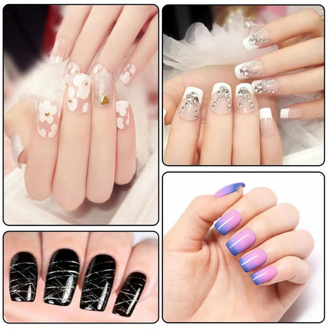 Nail designs created with Nail Art Brush Kit 22 Piece Set With 2 Way Acrylic Silicone Engraving Pens Dotting Tools And Resin Palette
