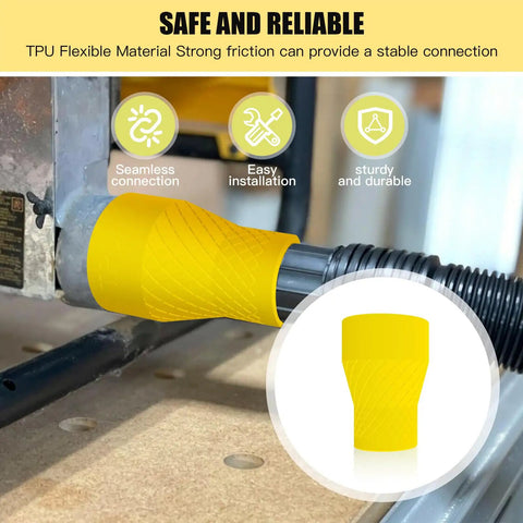 Universal Dust Collection Adapter For Miter Saws And Table Saws Flexible TPU Hose installed on tool port