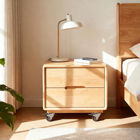 1.5 Inch Rubber Caster Wheels With Brake And Bonus Tools Ultra Smooth Roll Swivel Casters 360 Degree Turning for a nightstand with drawers.
