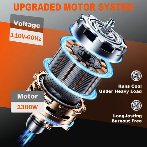 Exploded view of upgraded motor system for Beefy Electric Chain Hoist 2200 Lb Lift, 110V single phase, showcasing 1300W motor components.