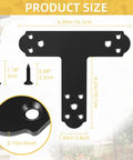 Black T Bracket Set For Wood And Steel, Post To Beam Connectors dimensions; includes screws, 4mm thick plate shown.