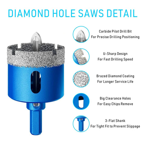 Five Eighths Inch Diamond Hole Saw With Pilot Guide Drill Bit for Porcelain Glass Marble and Ceramic Tile, close-up view