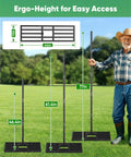 Man standing next to Beast Of A Heavy Duty Lawn Leveling Rake With 77 Inch Adjustable Handle 36 Inch By 10 Inch Ground Leveler Tool